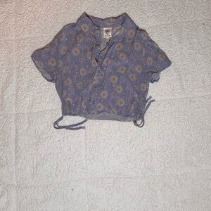 Self Esteem Blue Short Sleeve Crop Button Down Shirt